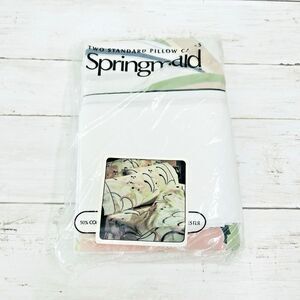Vtg Springmaid ANASTASIA Pillowcases Pair Standard Pink Floral Andre Richard NOS